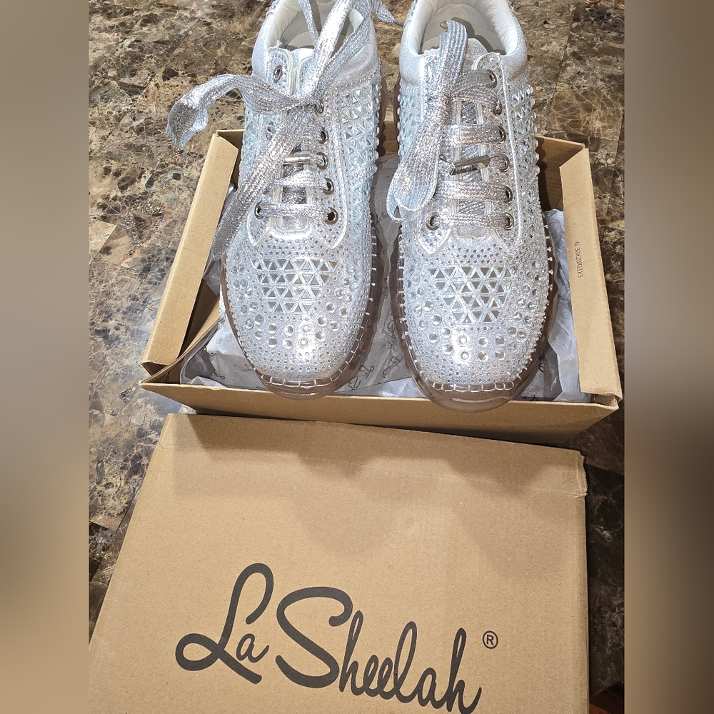 Silver and White Sneakers with Sleek Design